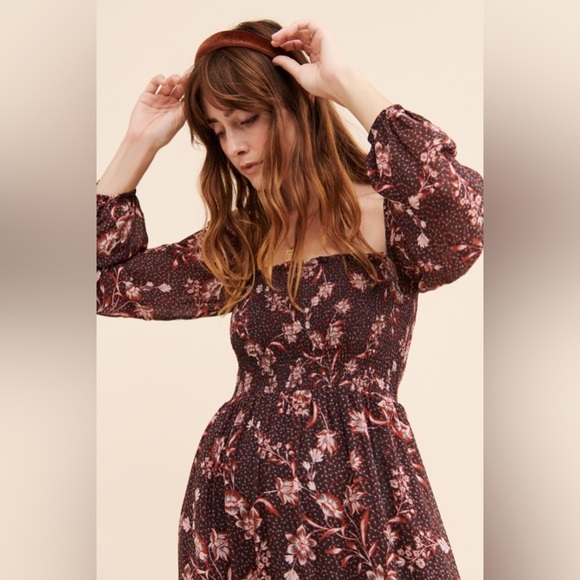 Anthropologie Dolan Left Coast Stratton Dress Maxi Long Smocked Floral Carbon - Picture 3 of 12